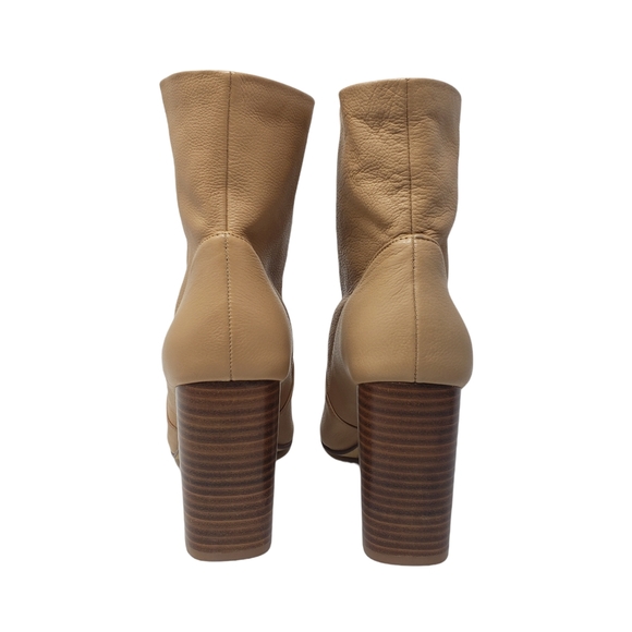 Chinese Laundry Tan Leather Heeled Booties Size 9 Peep Toe Slip On *NEW* - Picture 8 of 10